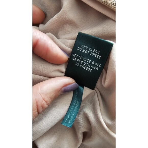 NWT Lauren Ralph Lauren Evening Dress  Gold Sequin Ruched Mesh Holiday Cocktail - Picture 5 of 9